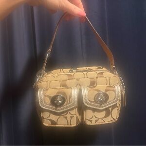 Coach Signature Canvas Cargo Pocket Wristlet Bag Tan Brown Y2K
